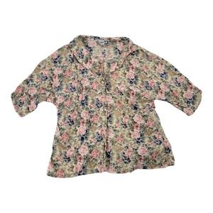 Krazy Kat Multicolor Floral Button Front Vintage Blouse Womens Size M